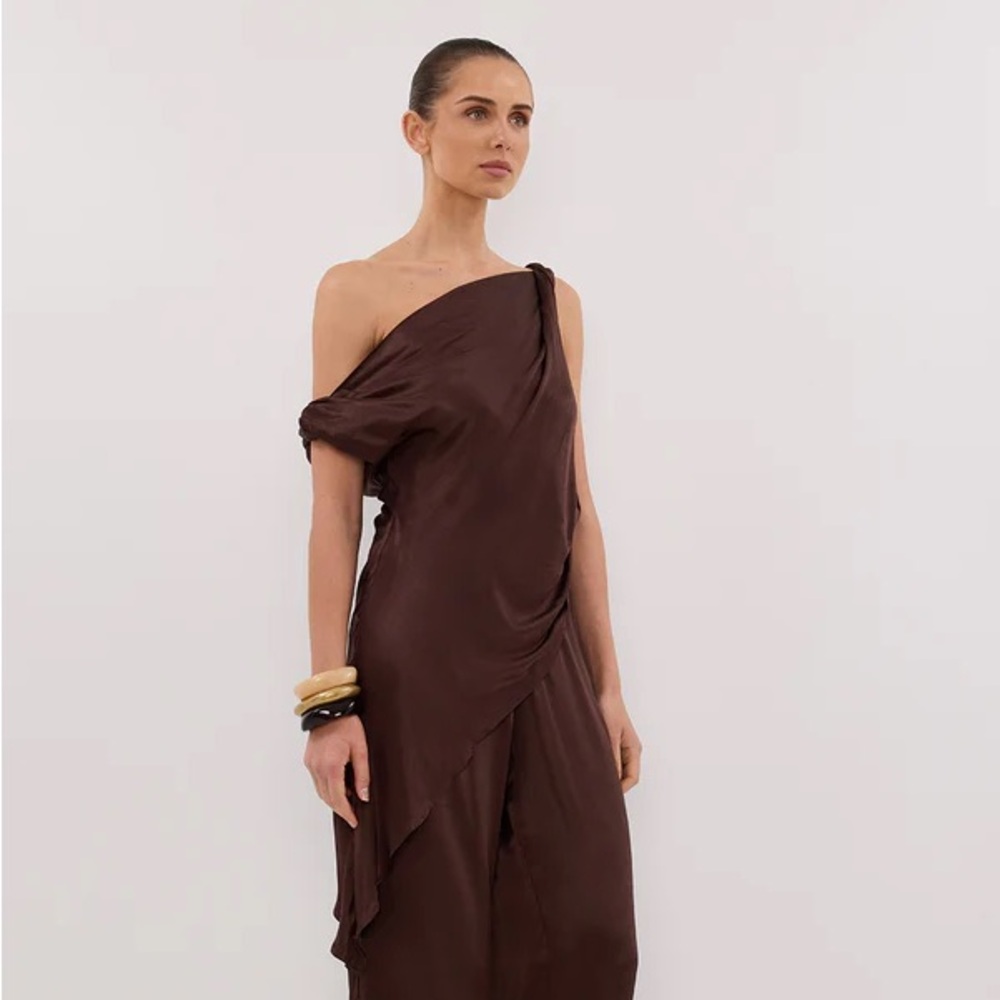 DISSH ‘Eve’ Chocolate Asym Satin Top 🤎